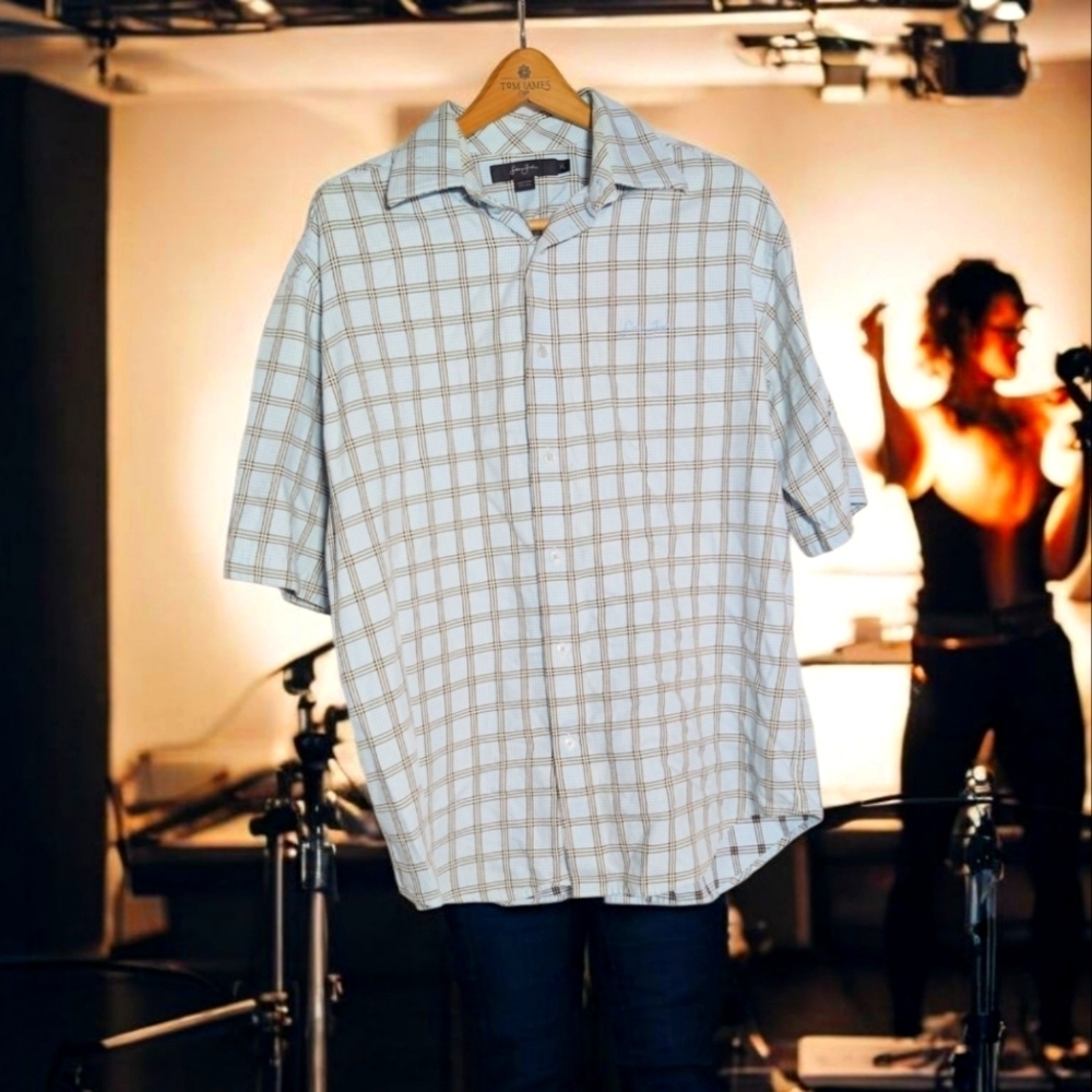 Men's Blue Windowpane Checkered Shirt By Sean John Sx XL